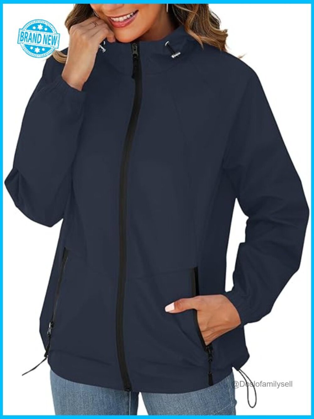 Waterproof Rain Jacket Lightweight Windbreaker Hooded Packable Pockets